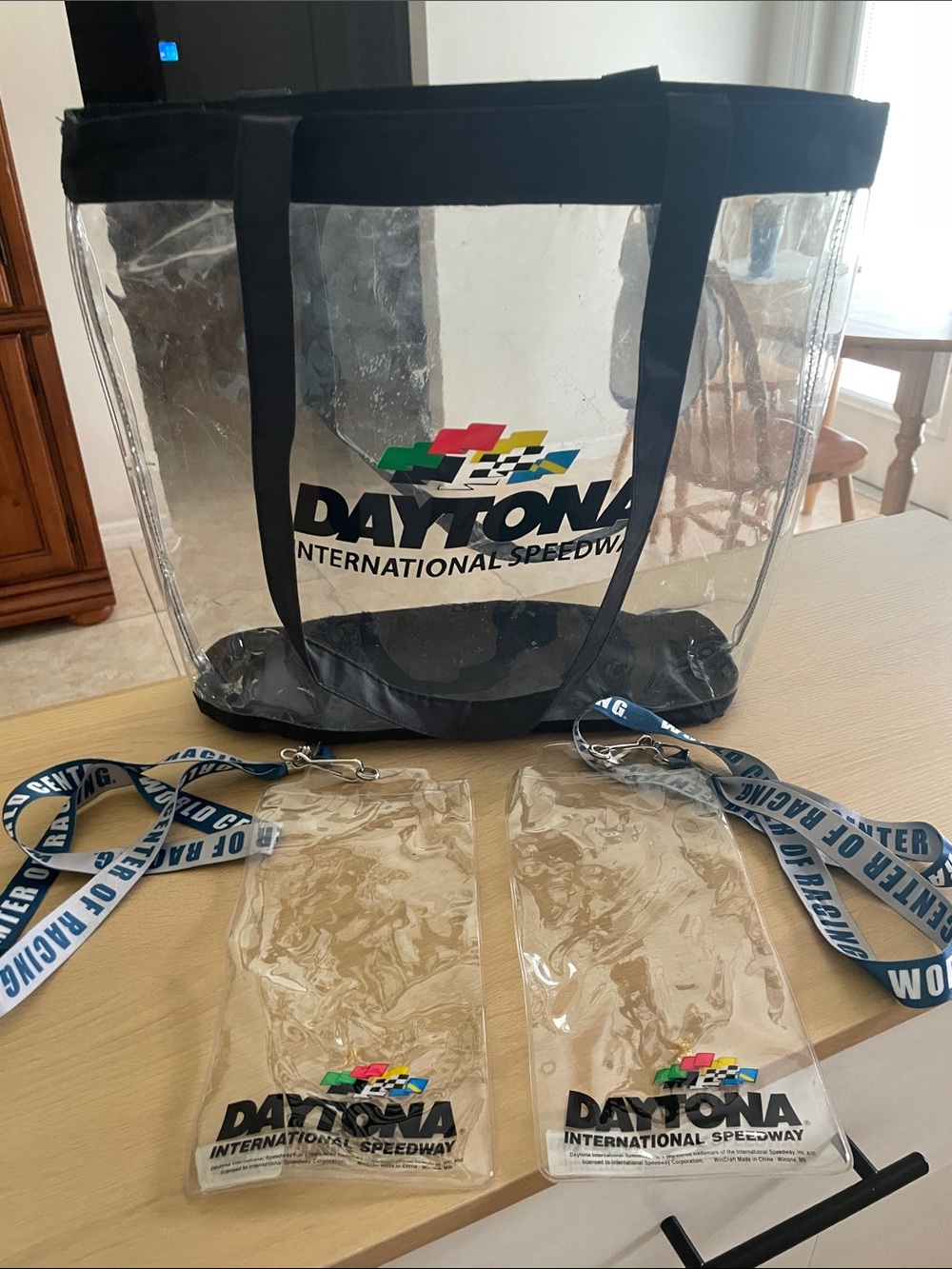 Daytona International Speedway Clear tote bag w/2 plastic ticket holders